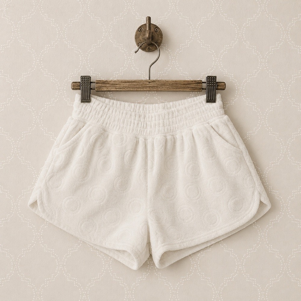 OFFLINE by Aerie Smiley Face Terry Cloth Lounge Shorts White XS